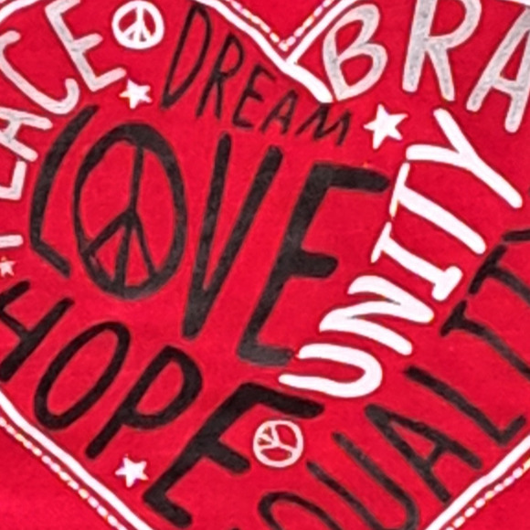 NWT BCBG Red White Black Glitter Short Sleeve Girls Peace Heart Top Size L - Picture 3 of 5